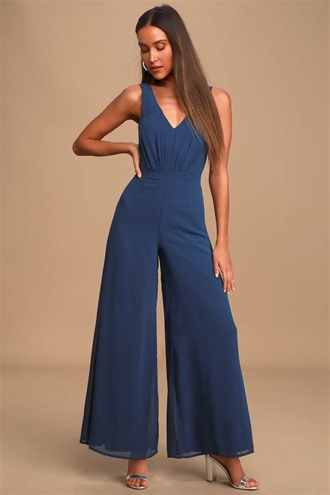 navy blue sleeveless jumpsuit.